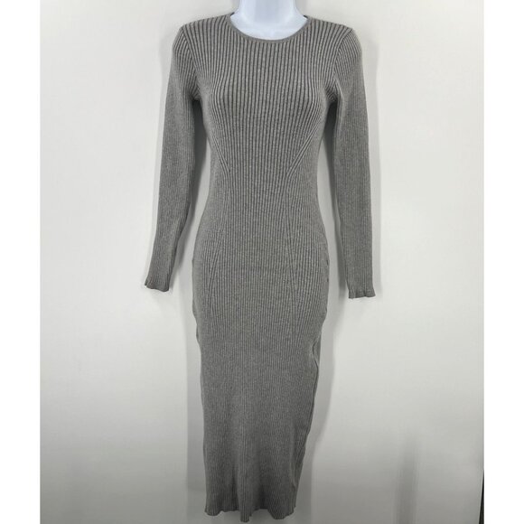 House of Harlow 1960 S Small Gray Rayon Blend Ribbed Knit Bodycon Dress - Picture 1 of 10